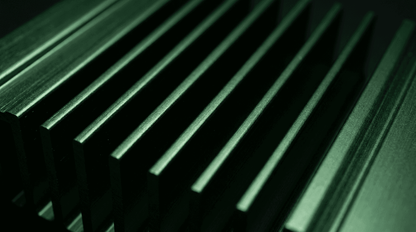 Machined green heatsink fins: containment enforced in hardware